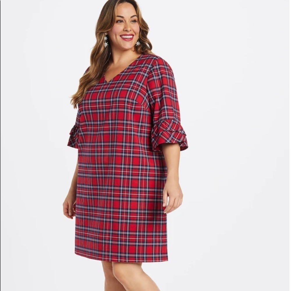 Draper James Ruffle Sleeved Shift Dress Plaid